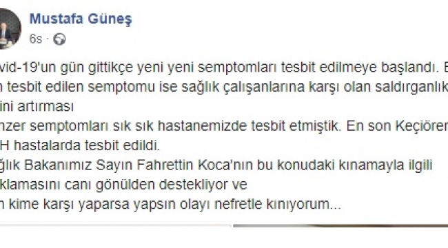 Başhekim Güneş; Kınıyorum