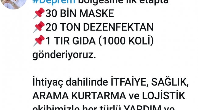 Büyükşehir'den İzmir deprem bölgesine yardım