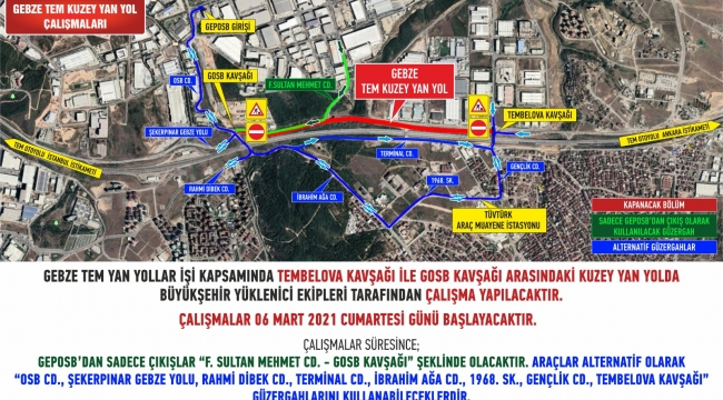 Gebze TEM Kuzey yan yollarda çalışma var