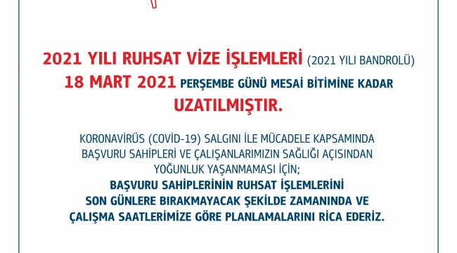Kocaeli'de 2021 yılı ruhsat vize işlem tarihi 18 Mart'a uzatıldı