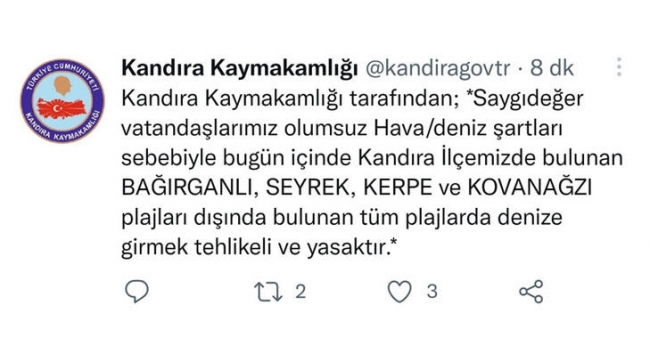 Denize girmek yasaklandı