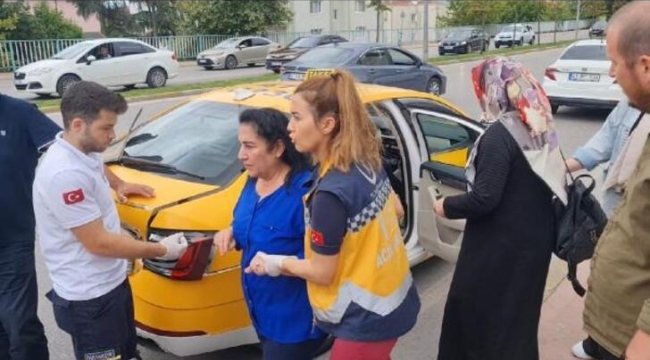 Freni tutmayınca taksiye çarptı