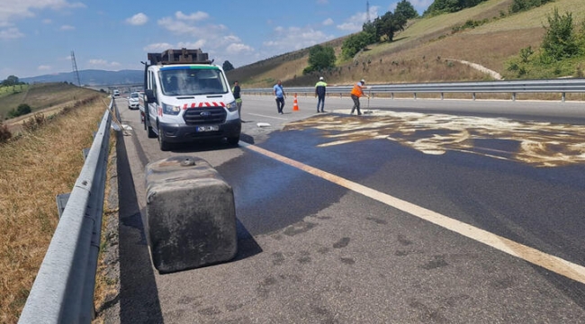 Sürücünün kolunu arı sokunca TIR bariyerlere çarptı, 400 litre mazot yola aktı