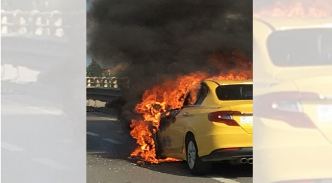 Ticari taksi alev alev yandı !