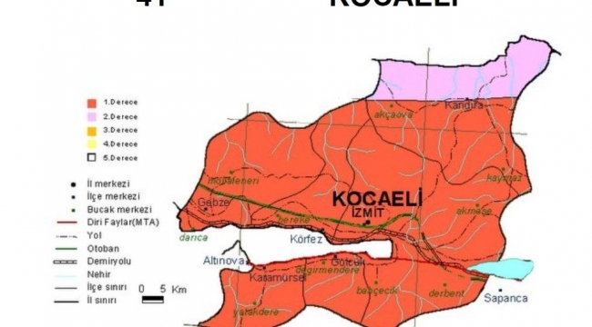 AFAD'ın deprem haritasında Kocaeli, birinci derece deprem bölgesi!
