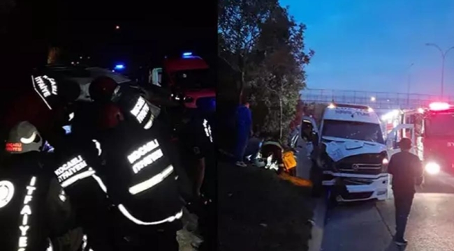 İşçi servisi, otomobile çarptı: 14 yaralı
