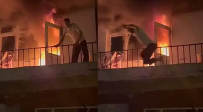 Yangına müdahale ederken alevler büyüyünce balkondan atladı