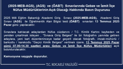 Sınav işlemler için pazar günü Nüfus Müdürlükleri açık olacak