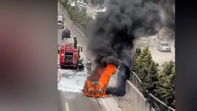 Dilovası’nda alev alev yanan otomobilin sürücüsü yaralandı !