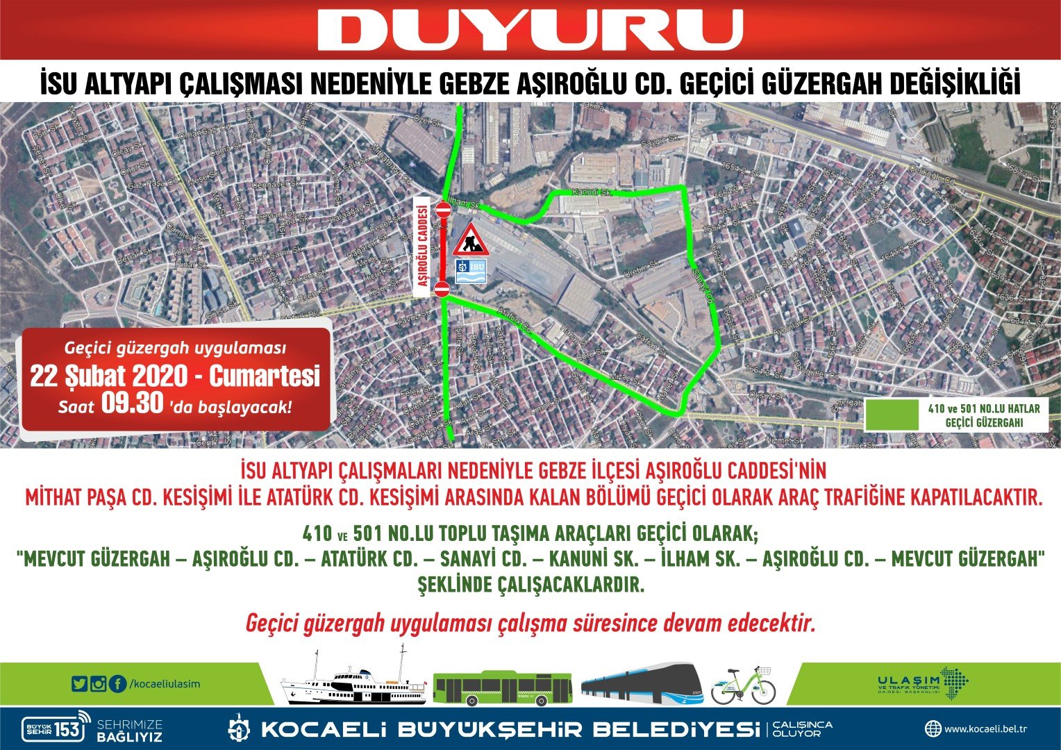 Darıca'da geçici güzergah uygulaması