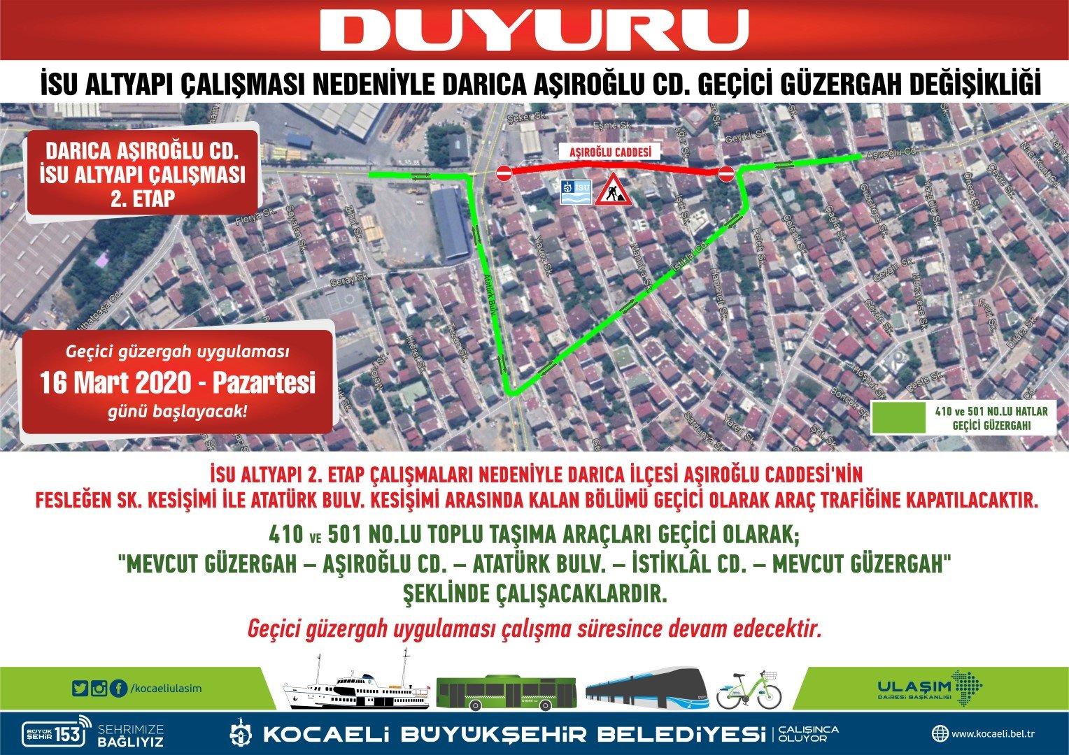  Aşıroğlu Caddesi'nde trafik düzenlemesi