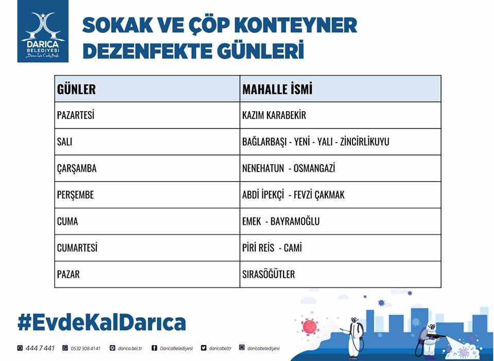 Darıca'da sokak ve çöp konteyner dezenfekte günleri açıklandı