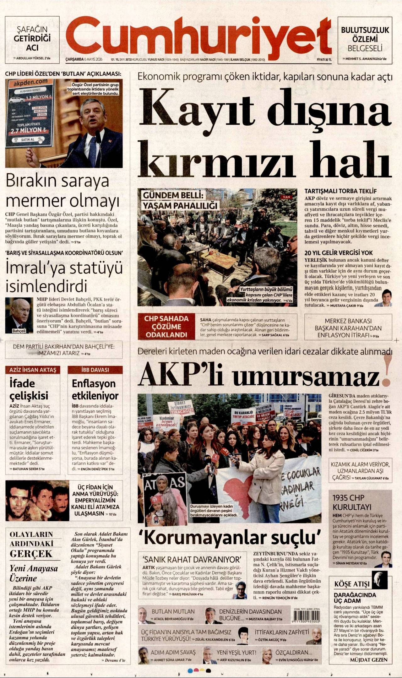 Cumhuriyet Gazetesi Gazete Manşeti