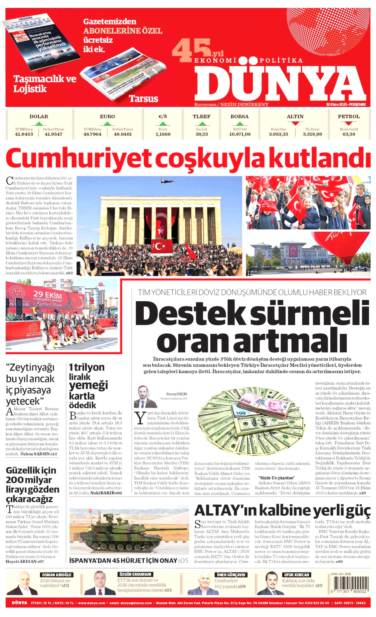 DÜNYA Gazete Manşeti