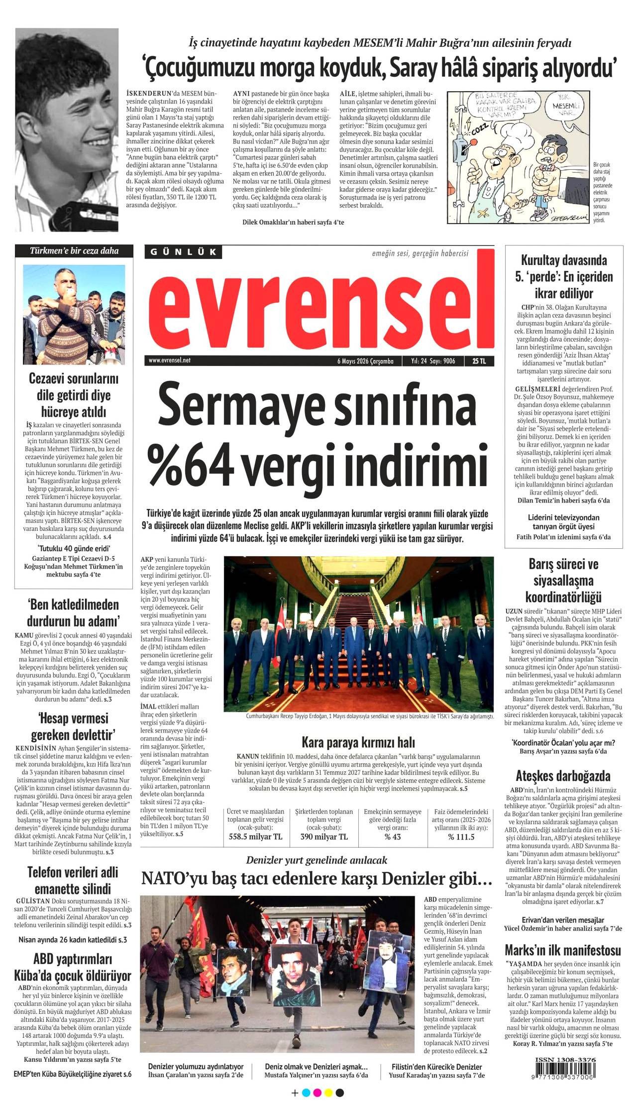 Evrensel Gazetesi Gazete Manşeti