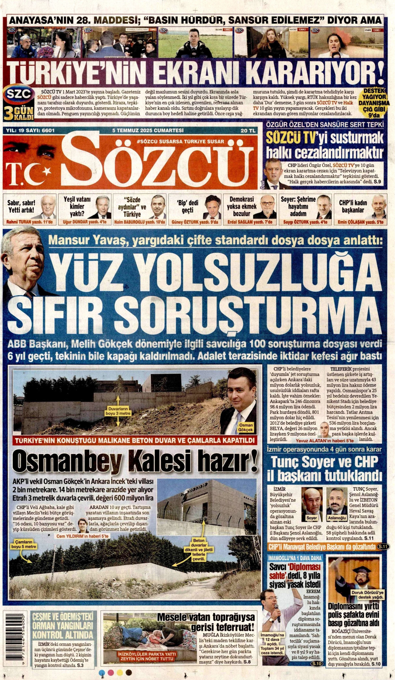 SÖZCÜ Gazete Manşeti