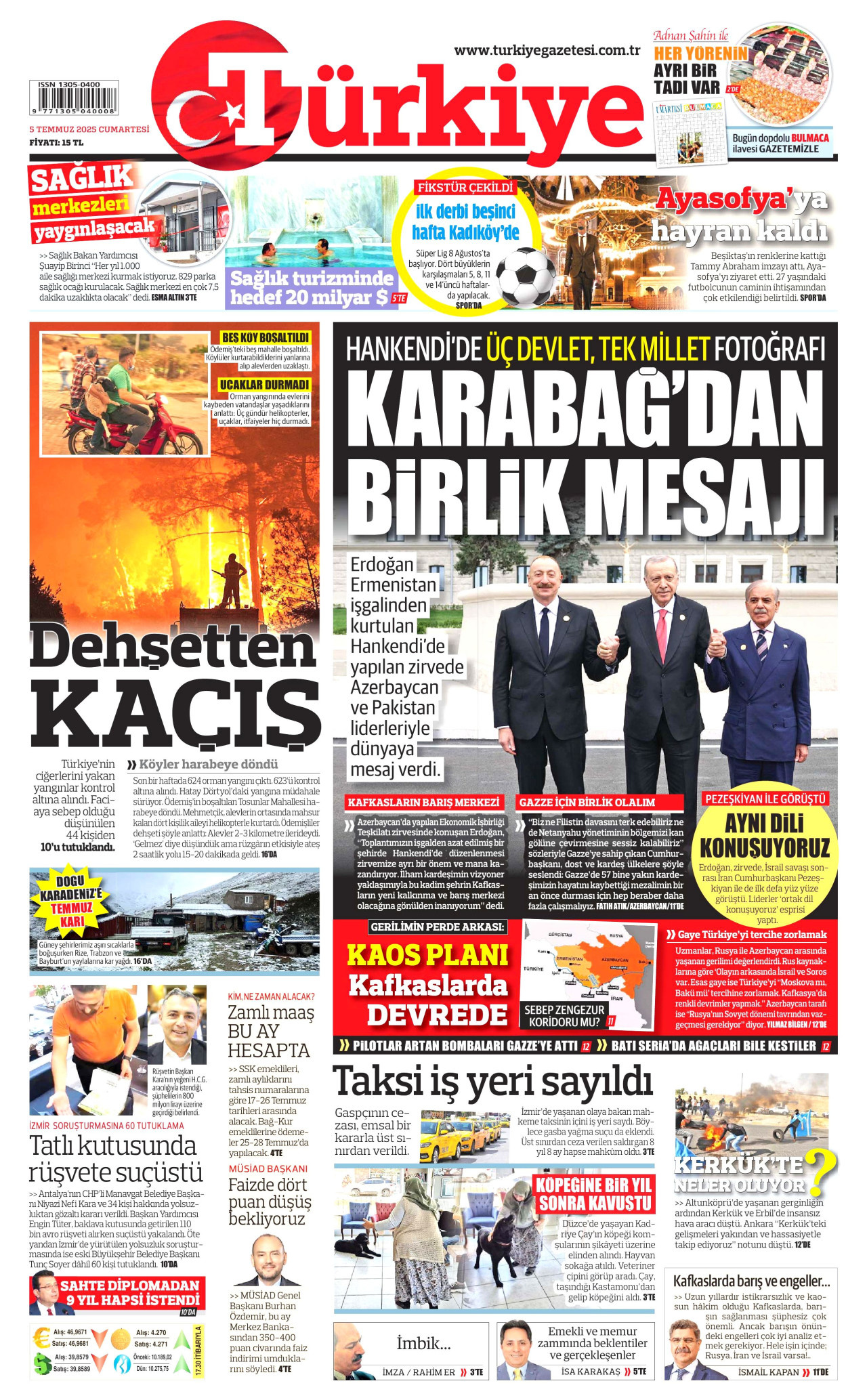 TÜRKİYE GAZETESİ Gazete Manşeti