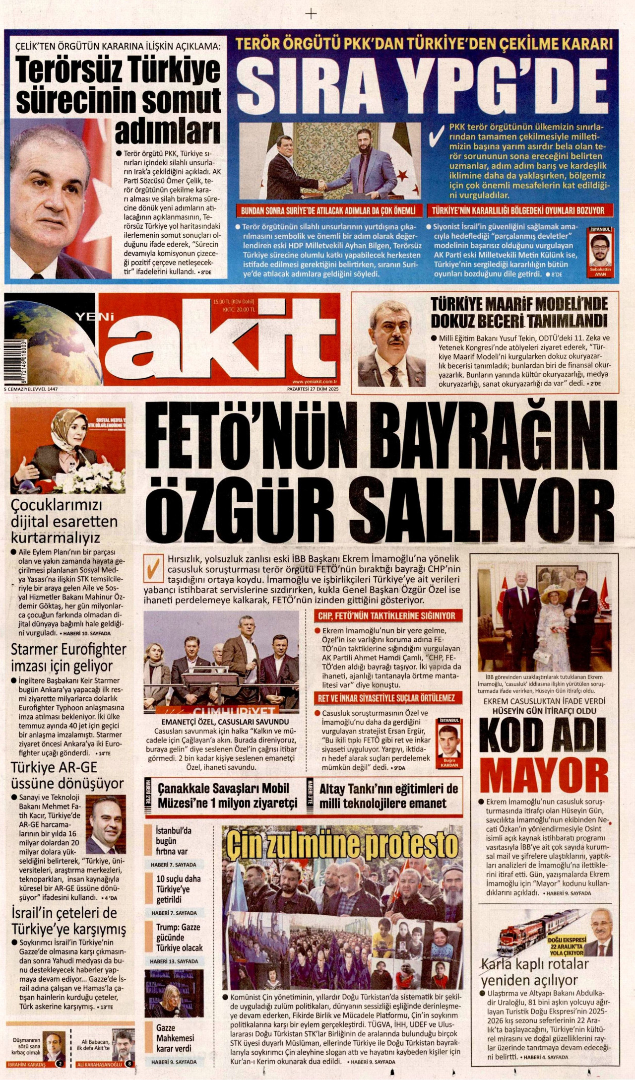 YENİ AKİT Gazete Manşeti