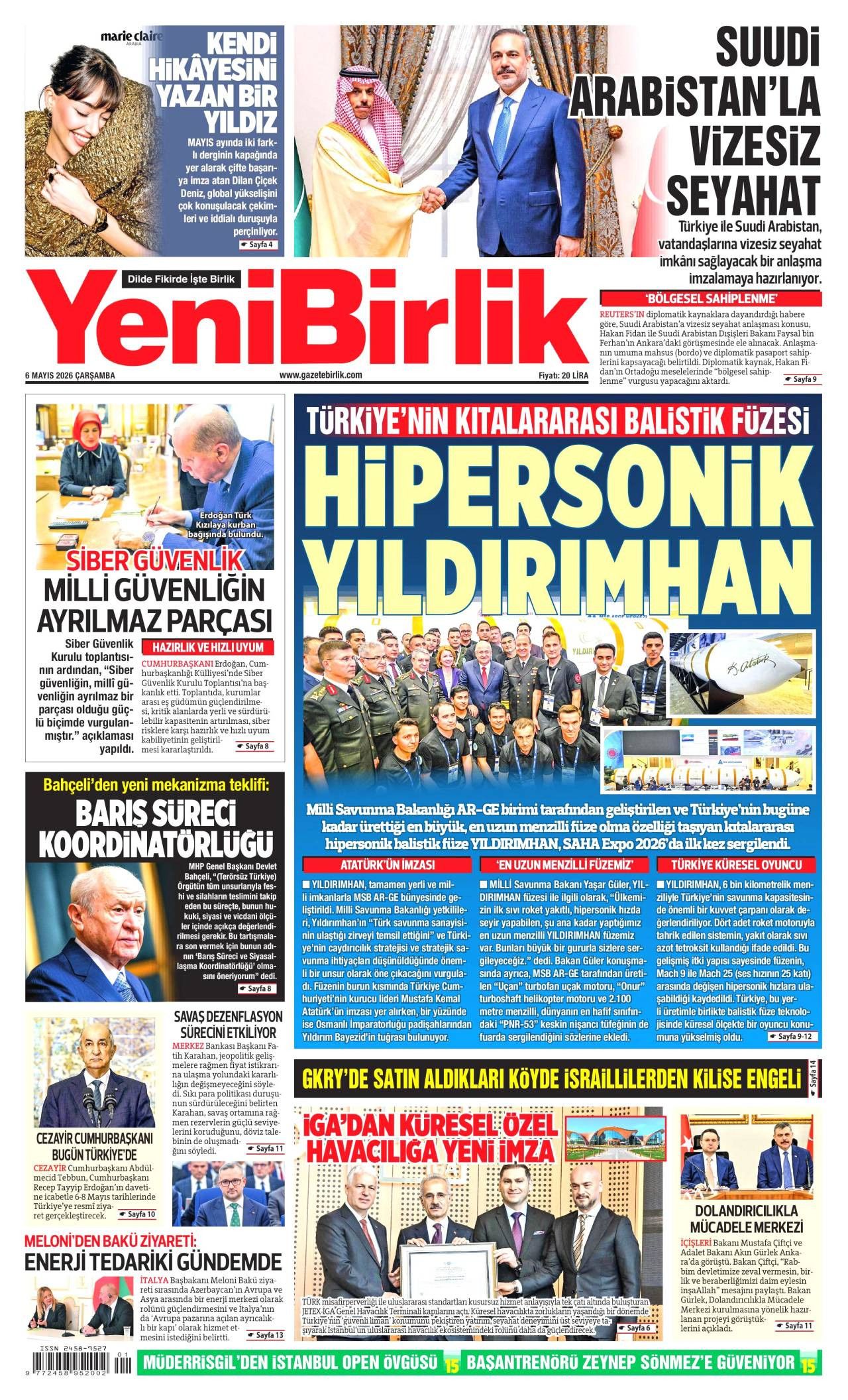 Yeni Birlik Gazetesi Gazete Manşeti