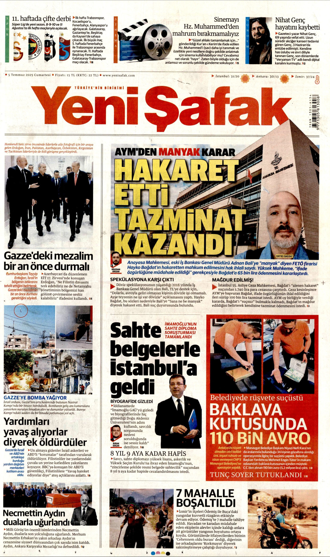 YENİ ŞAFAK Gazete Manşeti