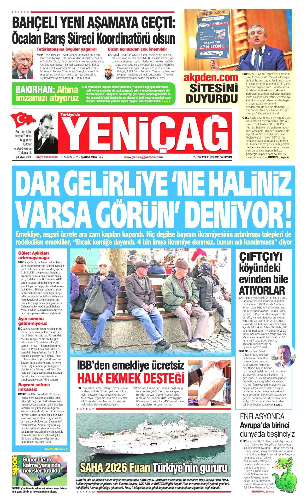 Yeniçağ Gazetesi Gazete Manşeti